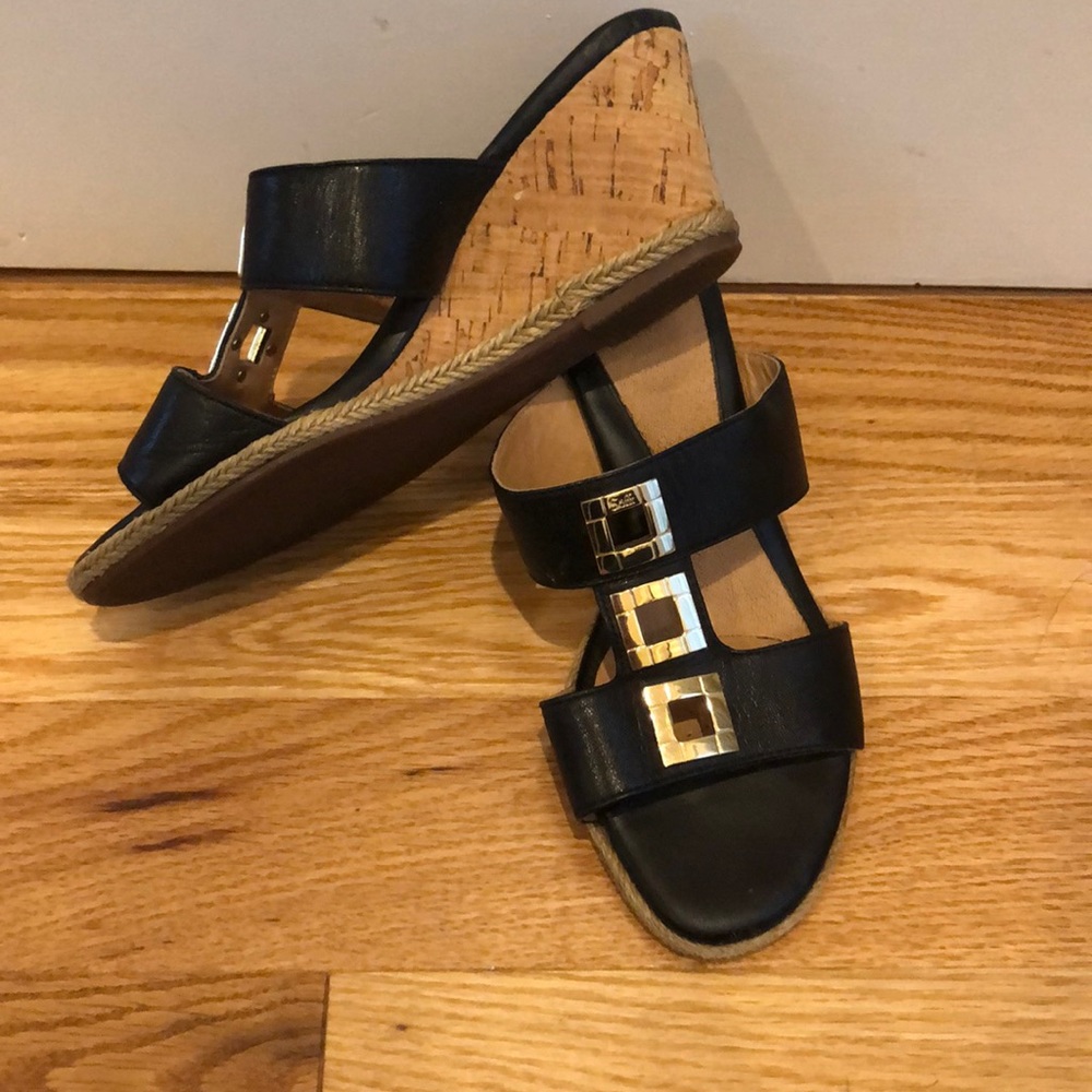 Sofft Black leather cork wedges